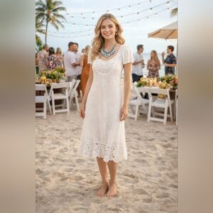 INC White Crochet Knit BOHO Dress Size XL